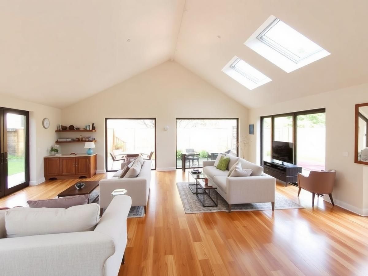 Open-plan living room addition with vaulted ceiling